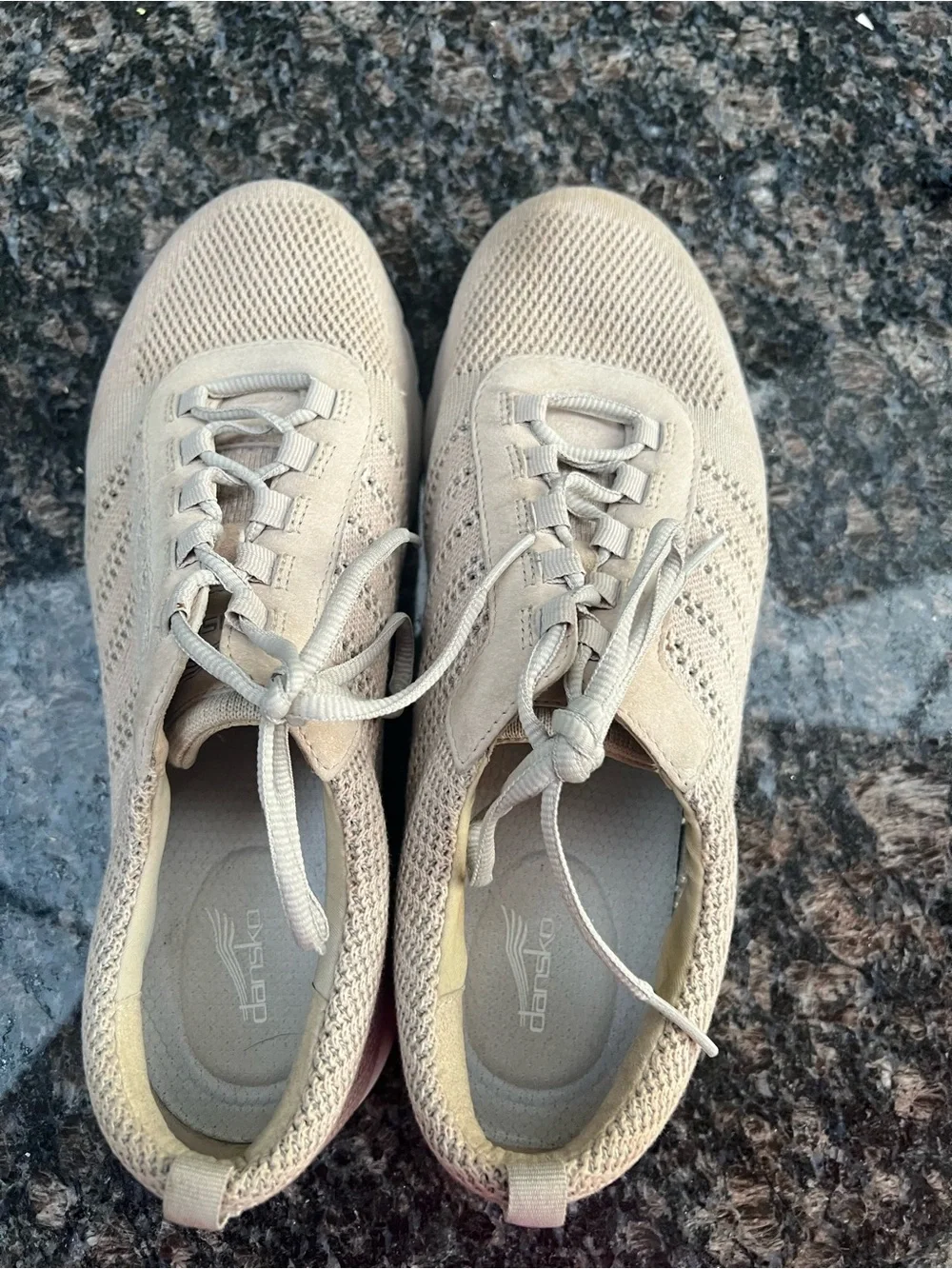 Dansko Beige Knit Lace-Up Athletic Sneaker